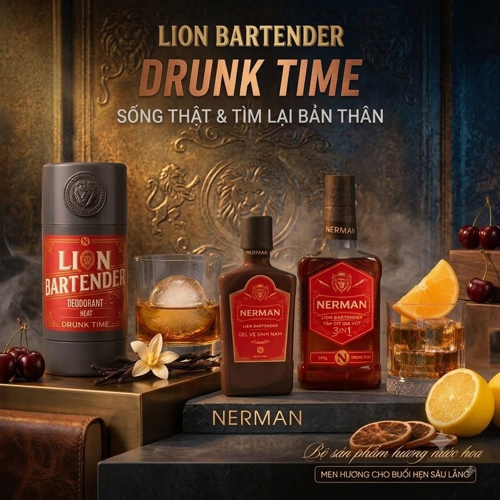 Combo say mê Nerman - Sữa tắm Lion 330g & DDVS Lion 100g & Lăn khử mùi Lion 40g - Ktshop