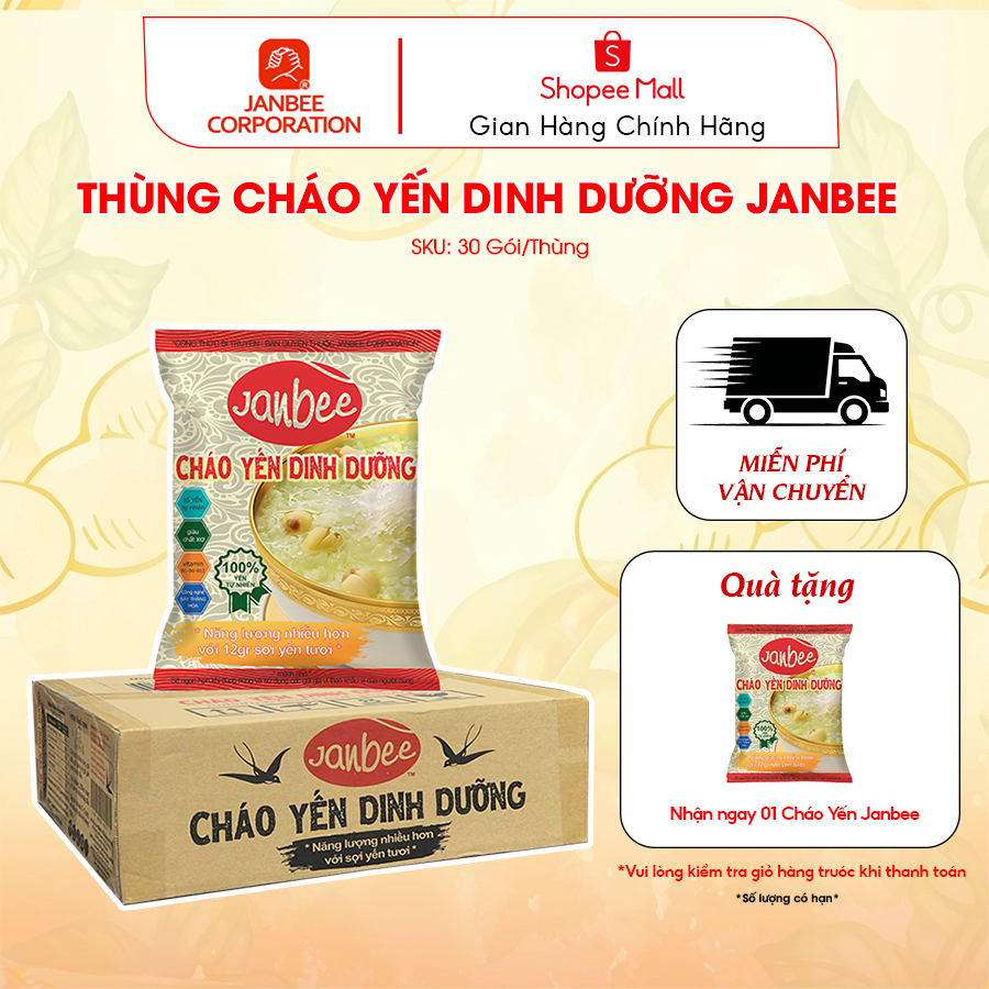 Cháo Yến Dinh Dưỡng Janbee - Thùng 30 Gói Cháo 50g