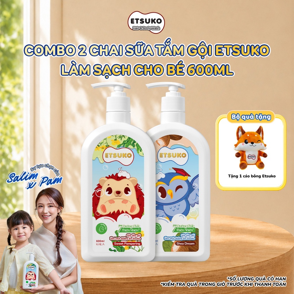 Combo 2 Chai Tắm Gội Cho Bé Dưỡng Ẩm Sweet Pampering & Shea Dream ETSUKO 600ml Làm Sạch Bảo Vệ Da.