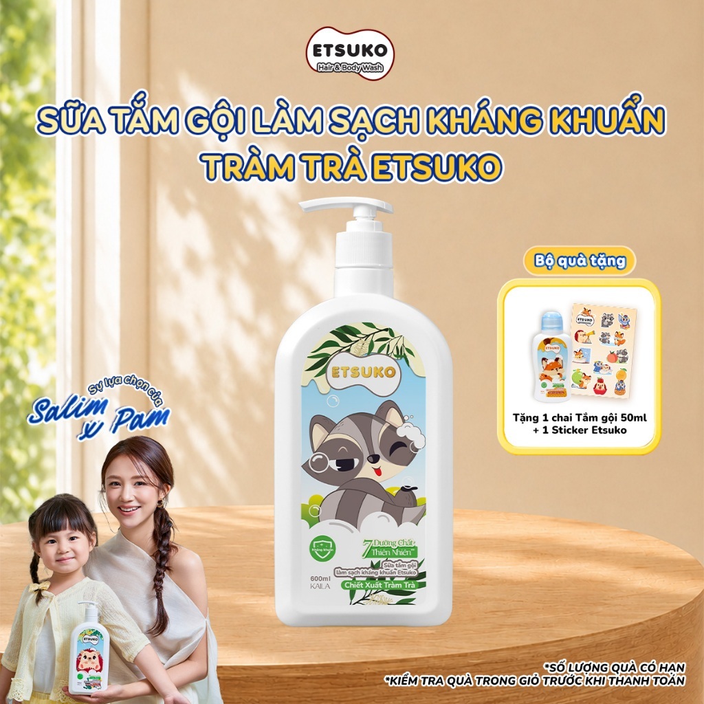 Sữa Tắm Gội Cho Bé Kháng Khuẩn Chiết Xuất Tràm Trà ETSUKO 600ml Làm Sạch Bảo Vệ Làn Da Nhạy Cảm.