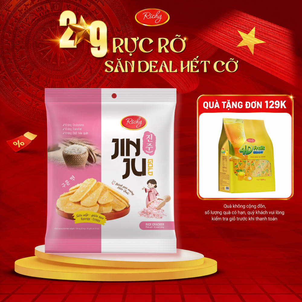 [HỎA TỐC HN] [Tặng Quà Đơn 129k] Combo 2 Túi Bánh gạo Jinju vị Muối Hồng Himalaya 135g