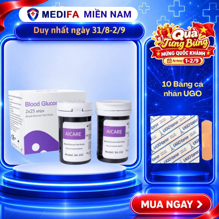 Combo Hộp 50 Que Thử Đường Huyết AiCare SA102 & 50 Kim, Tiện Lợi, Dễ sử Dụng Chỉ Dùng Cho Máy AiCare