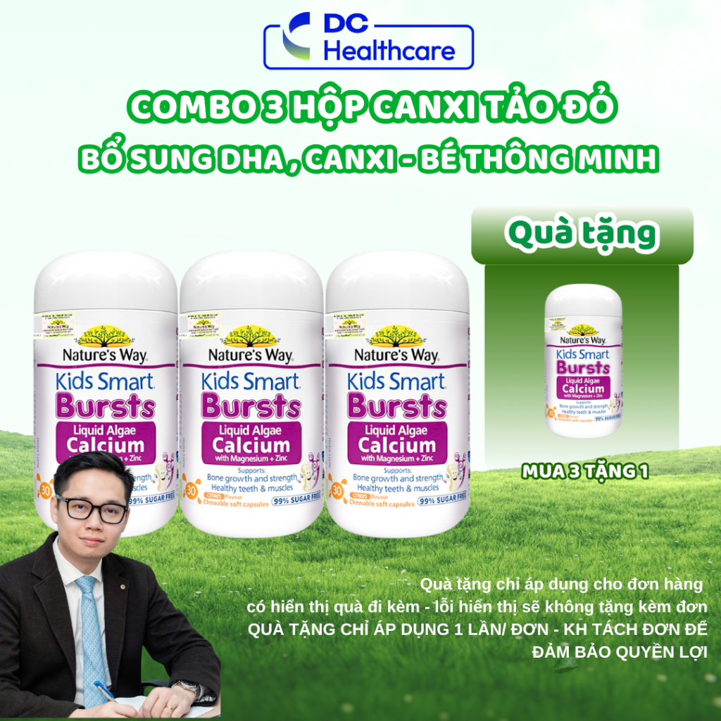 COMBO 3 HỘP CANXI TẢO NỘI ĐỊA ÚC CHO BÉ Nature's Way Kids Smart - Bổ Sung Canxi, Magie, K2, Bé Khỏe