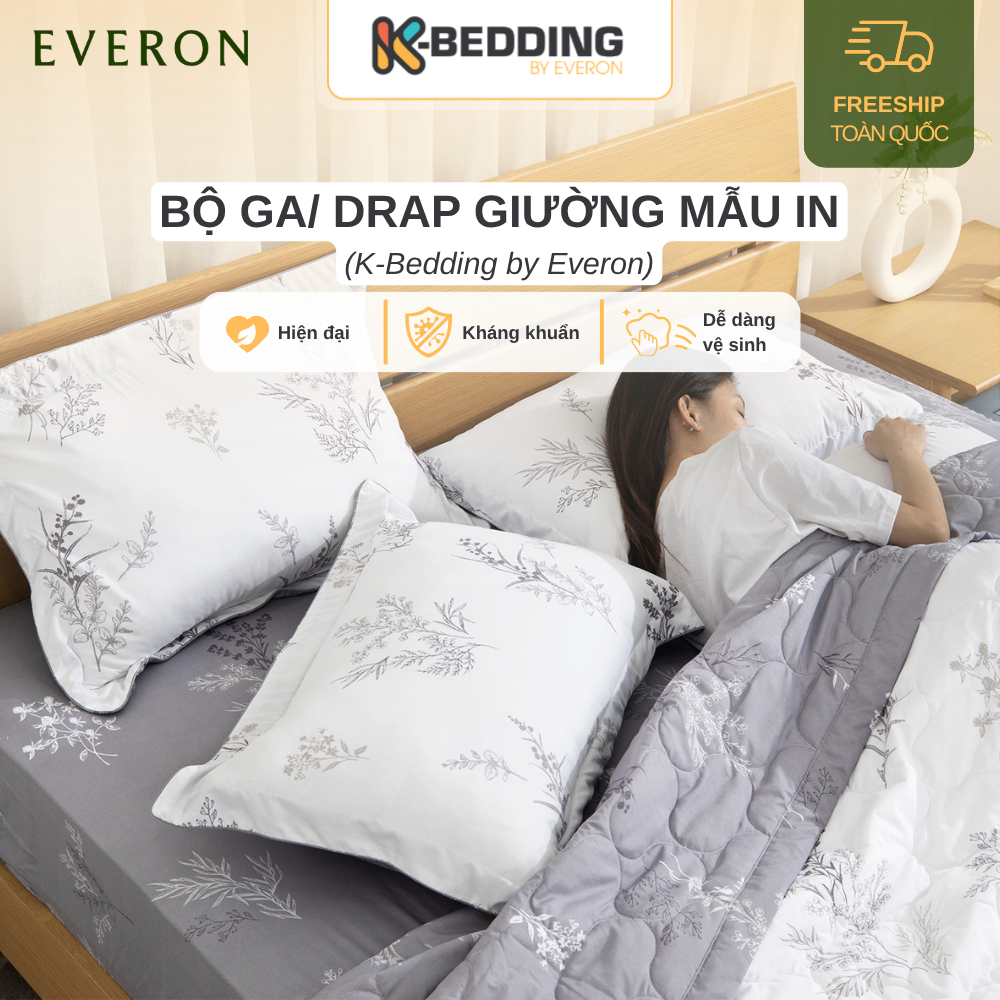 Bộ ga chun/ bộ ga giường drap giường K-Bedding by Everon chất vải Microfiber KMP (Không bao gồm chăn