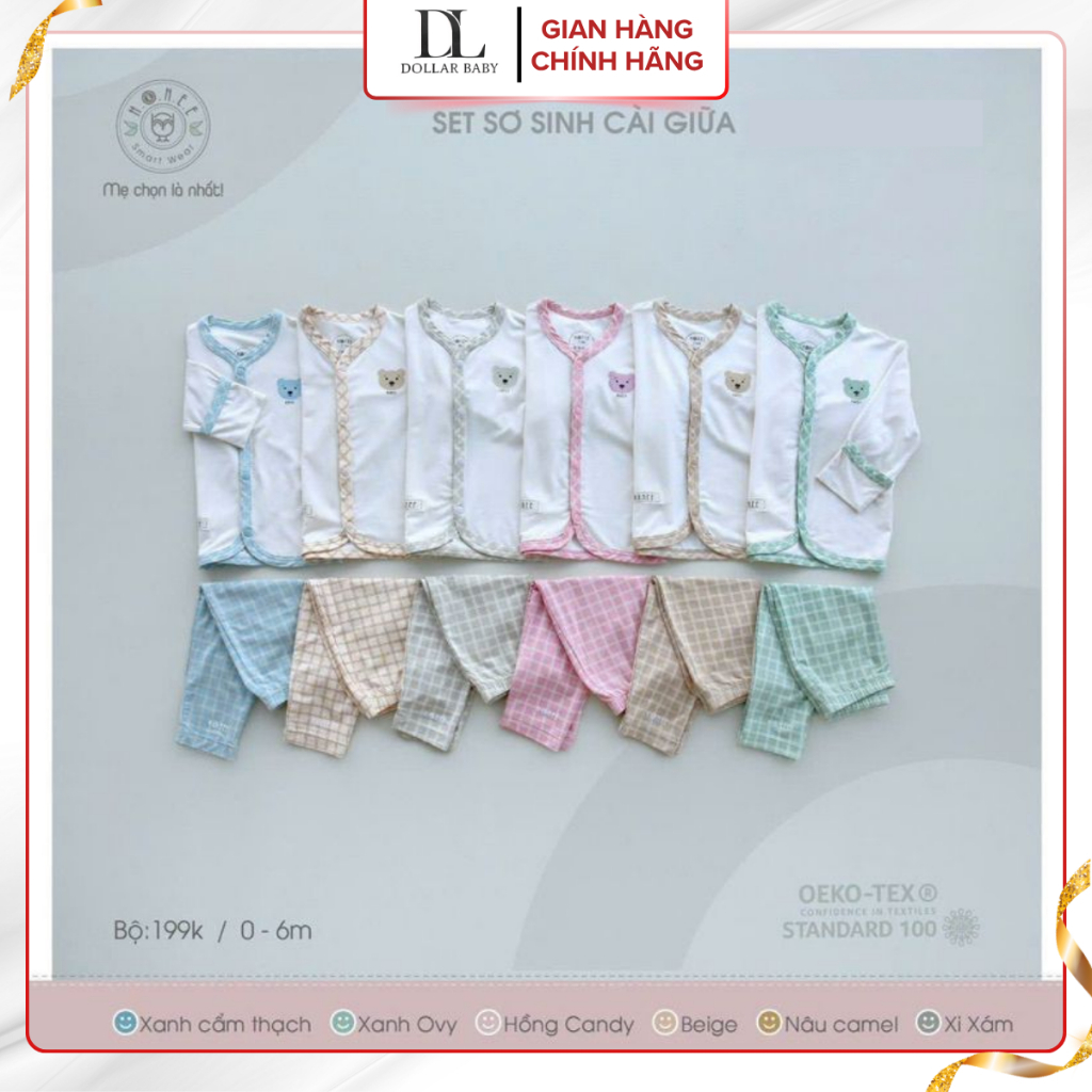 Bộ Bodysuit Dài Tay Hrnee (Teddy/Kẻ Caro 0-6M) - Vải Bamboo Petit, Kháng Khuẩn - Chính Hãng Việt Nam