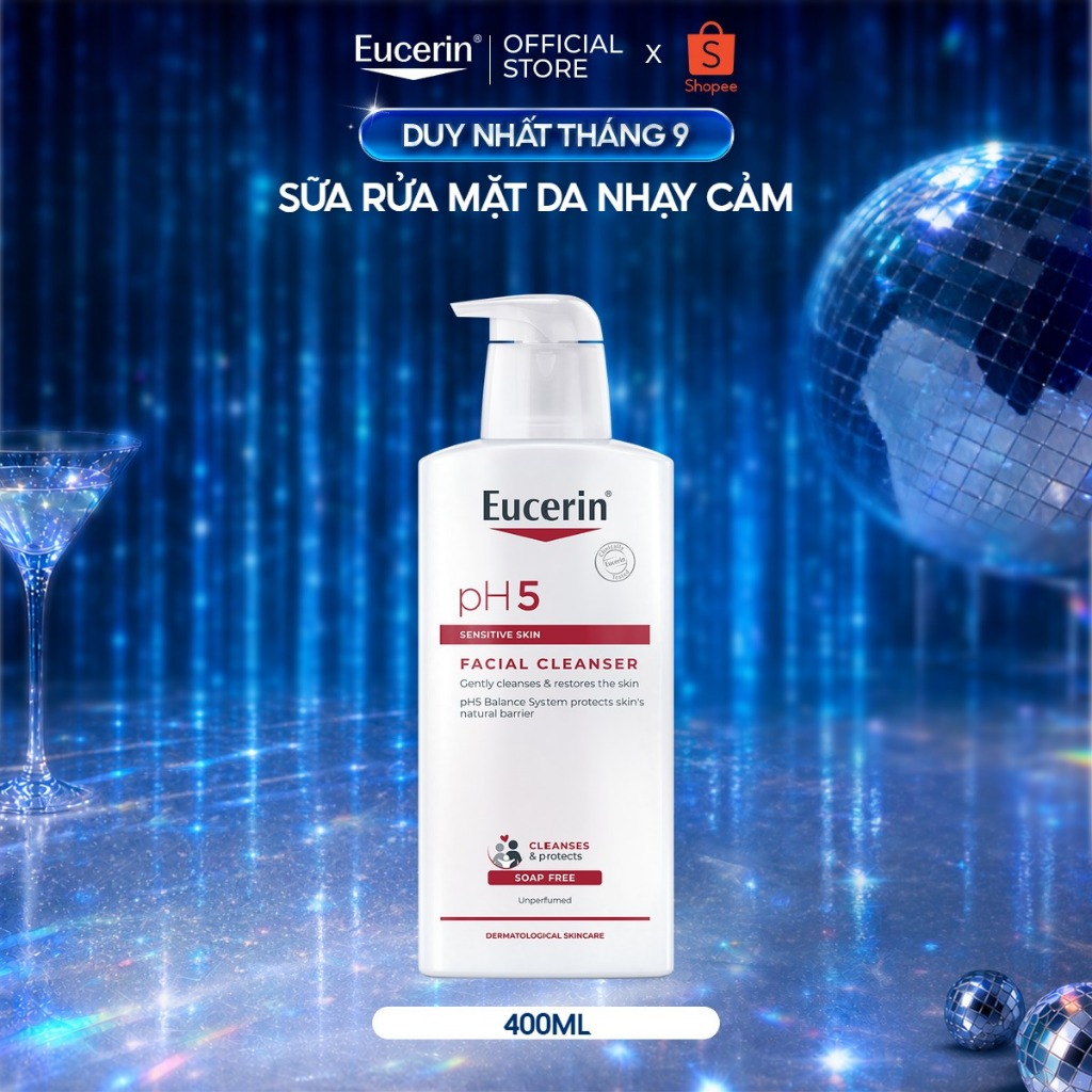 [Hannah x Eucerin] Sữa rửa mặt không gây kích ứng cho da nhạy cảm Eucerin pH5 Facial Cleanser 400ml