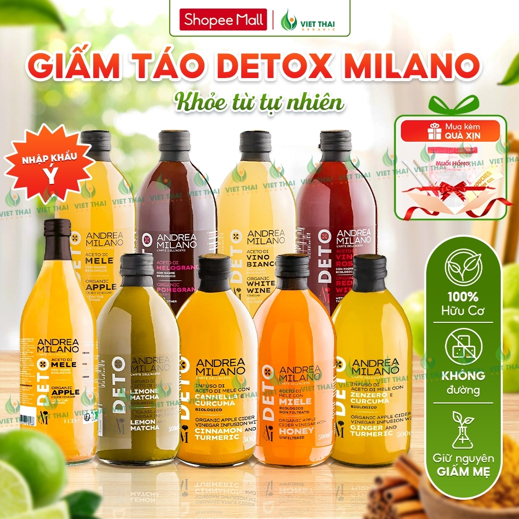 Giấm Táo Lựu Hữu Cơ Detox Milano Ý - Dấm Táo Chính Hãng Có Giấm Cái Giảm Cân Ăn Kiêng Thanh Lọc
