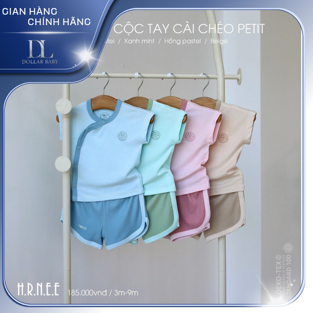 Bộ Sơ Sinh Hrnee Cộc Tay Cài Chéo Petit - Organic, Mềm Mại, Thoáng Khí Cho Bé 0-6M - Chính Hãng Vn.