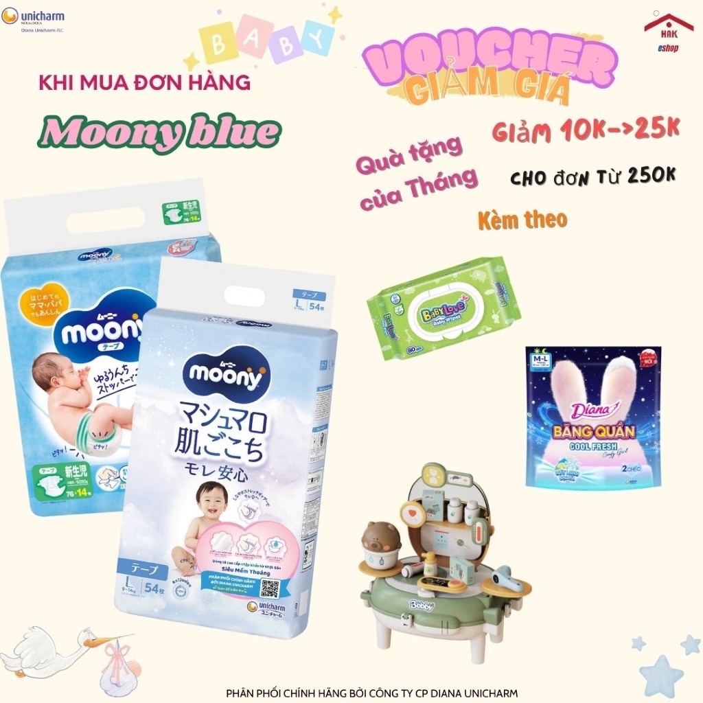 [Quà tặng Moony] Tã Dán Bỉm Moony Blue Sơ Sinh Newborn 90 - Nhập Khẩu Từ Nhật Bản