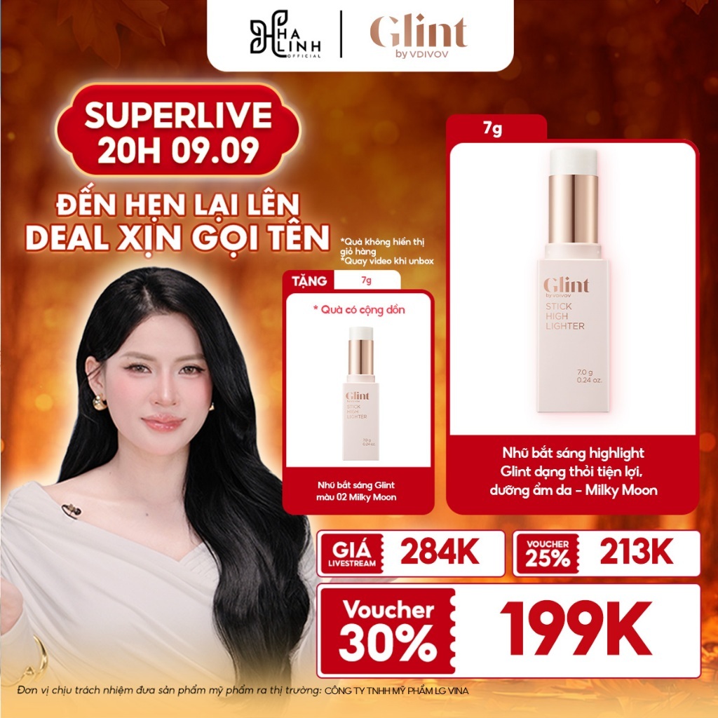 [VHL x LG Makeup VN] Nhũ bắt sáng highlight Glint dạng thỏi 7g tiện lợi, dưỡng ẩm da GWP Nhũ bắt sán