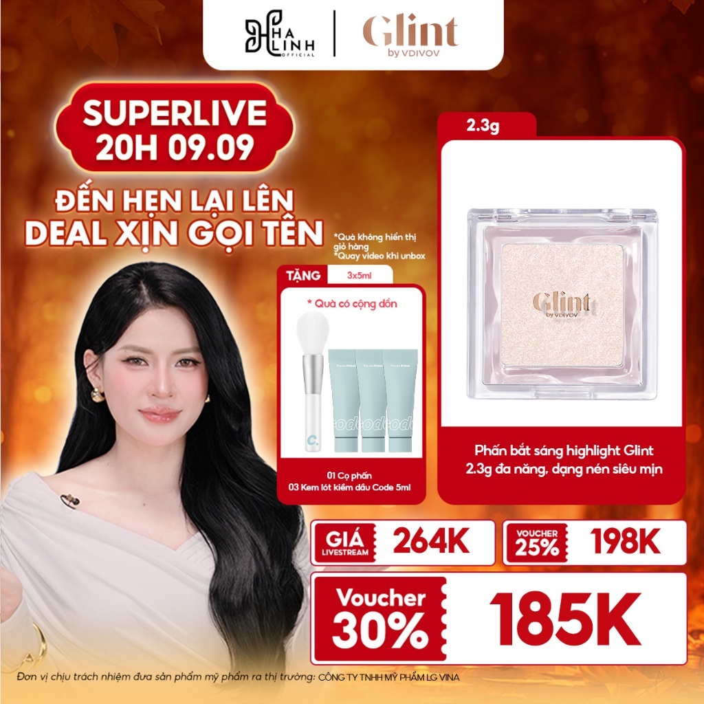 [VHL x LG Makeup VN] Phấn bắt sáng Highlight Glint 2.3g chứa bột ngọc trai, đa năng, siêu mịn GWP Cọ