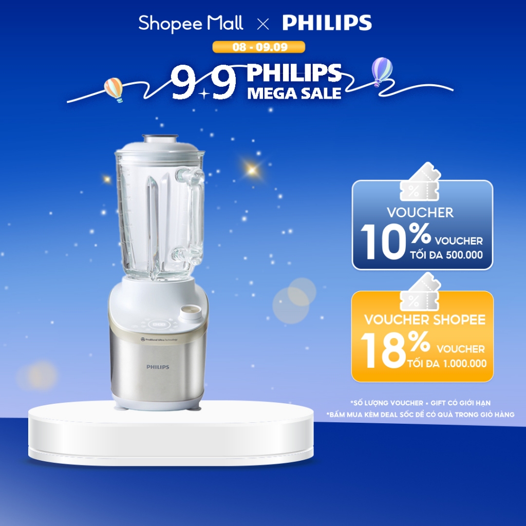 Máy Xay Sinh Tố Philips HR3760/01 ProBlend Ultra Xay tốc độ cao, màn hình kỹ thuật số
