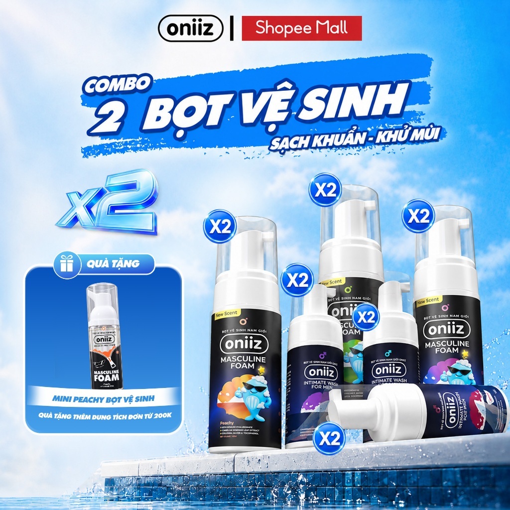 Combo 2 Bọt vệ sinh nam giới Oniiz, Dung dịch Oniiz Plus hương nước hoa, cocktail 100ml và 145ml