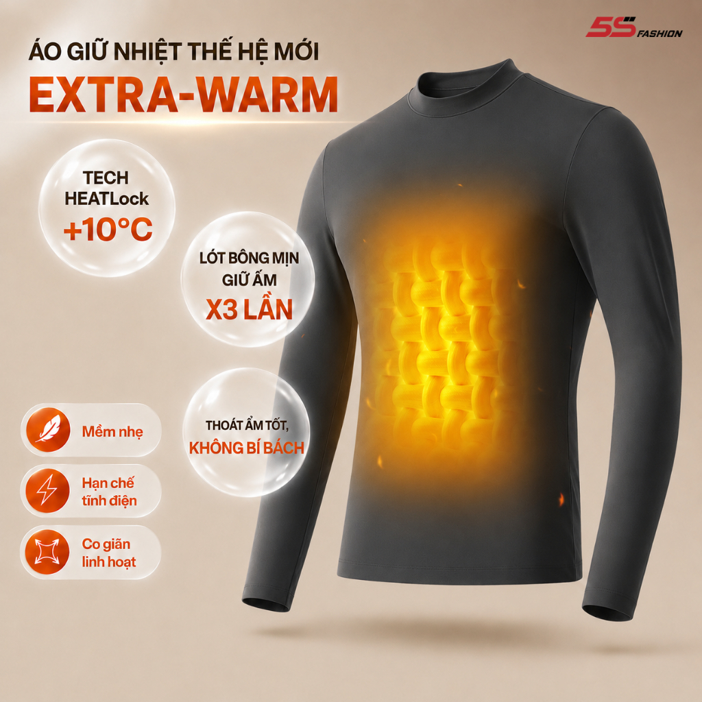 Áo Giữ Nhiệt Nam HEATLock ETRA-WARM 5S FASHION Lót Bông Nỉ Cực Ấm, Trơn Basic M0AGN25105-25102