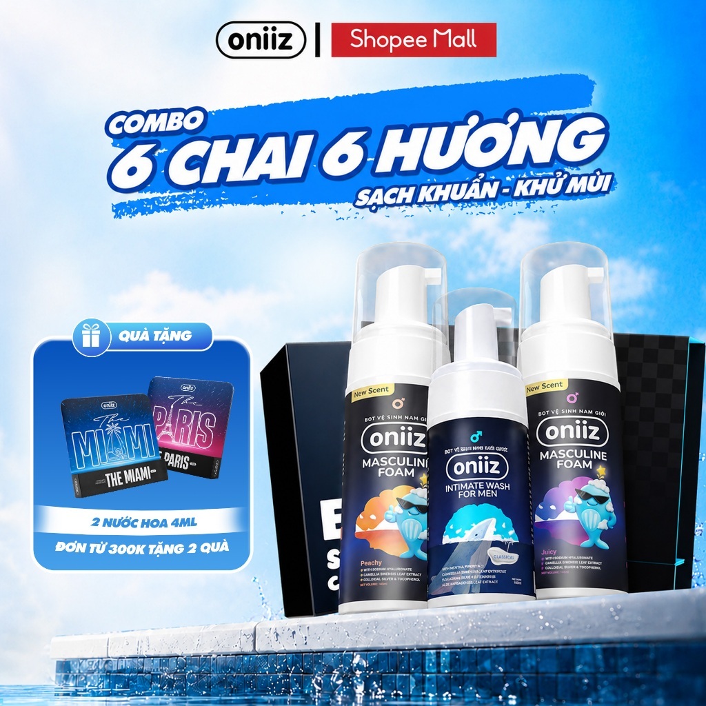 Dung dịch vệ sinh nam giới tạo bọt Oniiz 100ml - Bọt vệ sinh nam giới Plus hương Cocktail 145ml