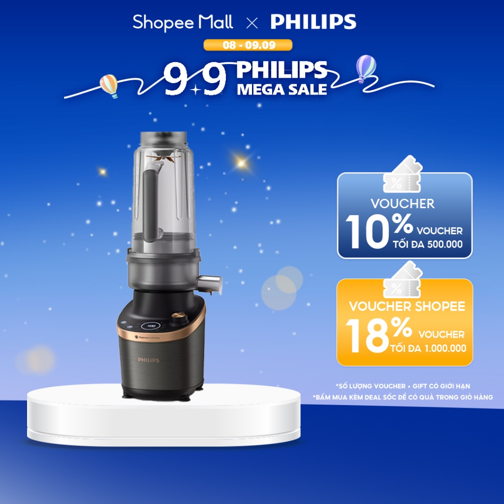 Máy xay tốc độ cao có mô-đun máy ép trái cây Philips HR3770/00 Flip & Juice |1500W|1.8L