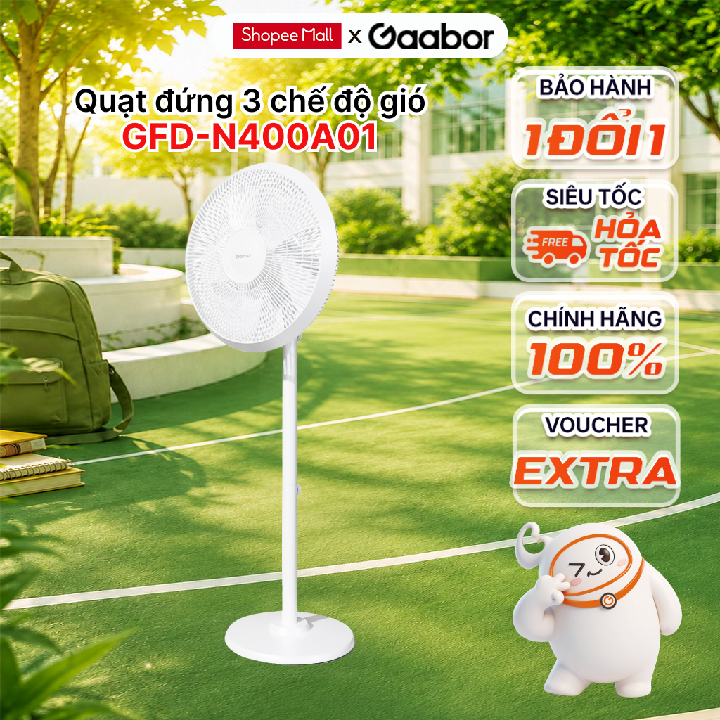 Quạt đứng Gaabor 5 cánh 3 tốc độ gió tuần hoàn FM430M-WH05A/GFD-N400A01 độ ồn thấp vận hành êm ái