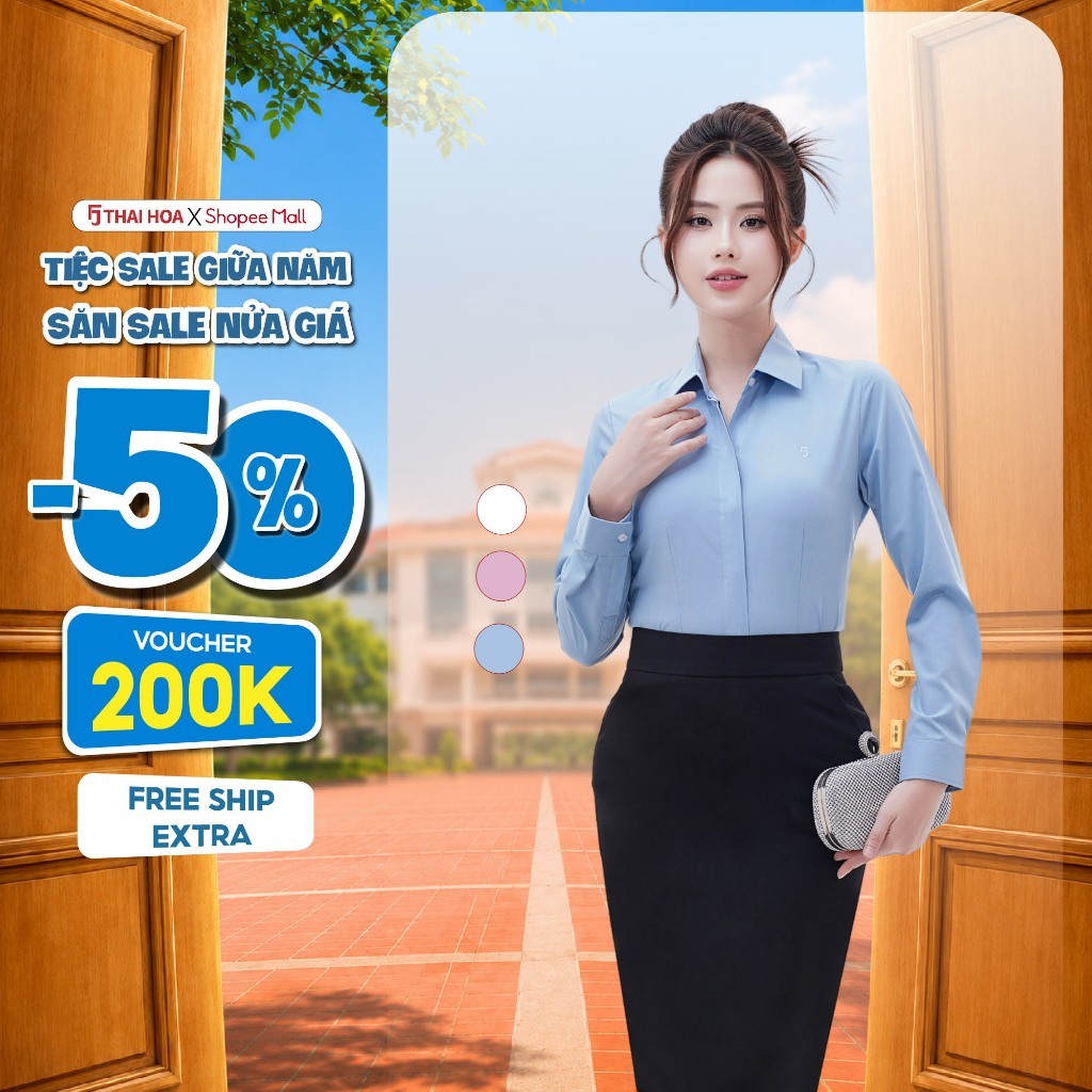 Áo sơ mi 247 dài tay nữ chất liệu AB Siro vải sọc ngang chìm nẹp khuy cao cấp Thái Hòa