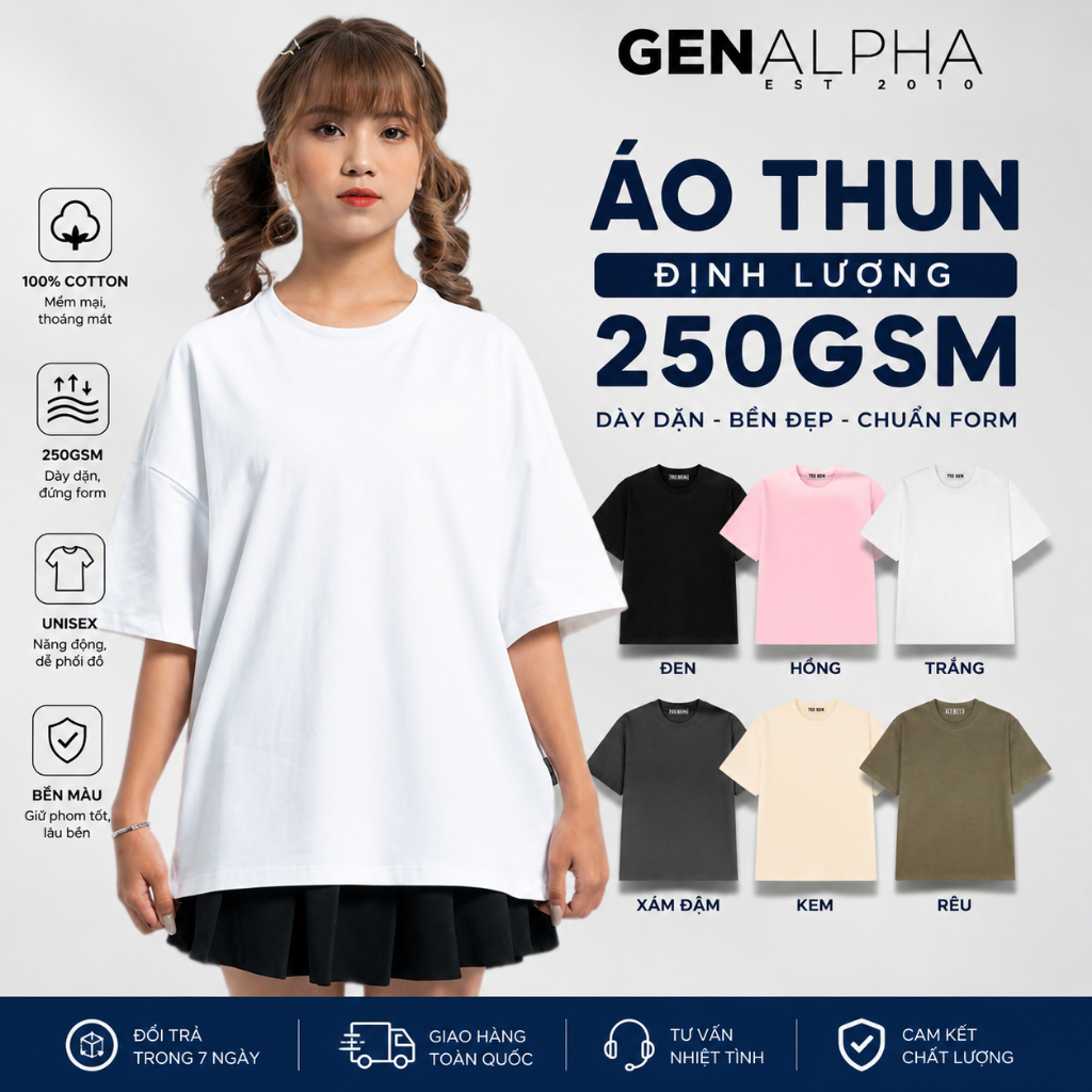 Áo Thun Unisex GEN ALPHA Cotton Coolera Form Rộng Oversize Nam Nữ Phong Cách Menswear GEN242