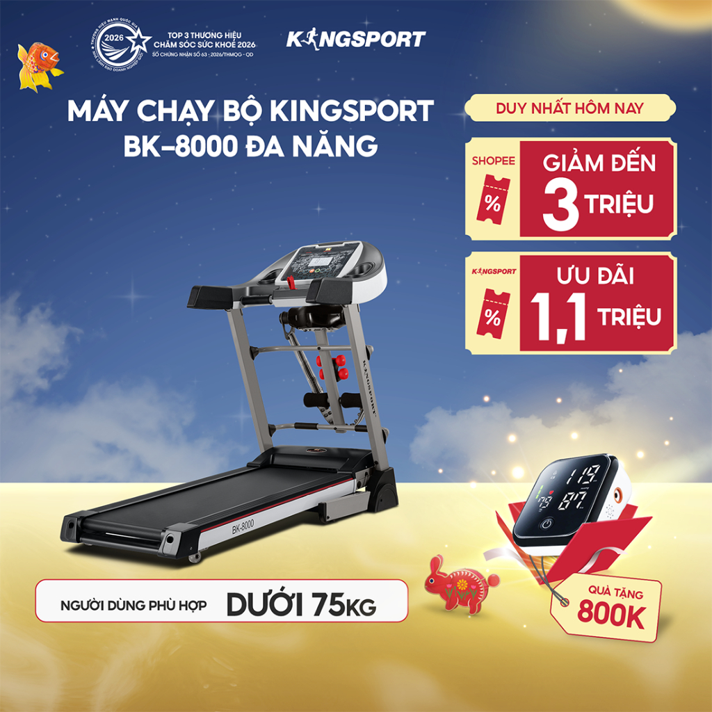 CHỈ GIAO MIỀN NAM | Máy Chạy Bộ KINGSPORT BK-8000 Đa Năng Tốc Độ Tối Đa 14 km/h, 12 Chương Trình Luy