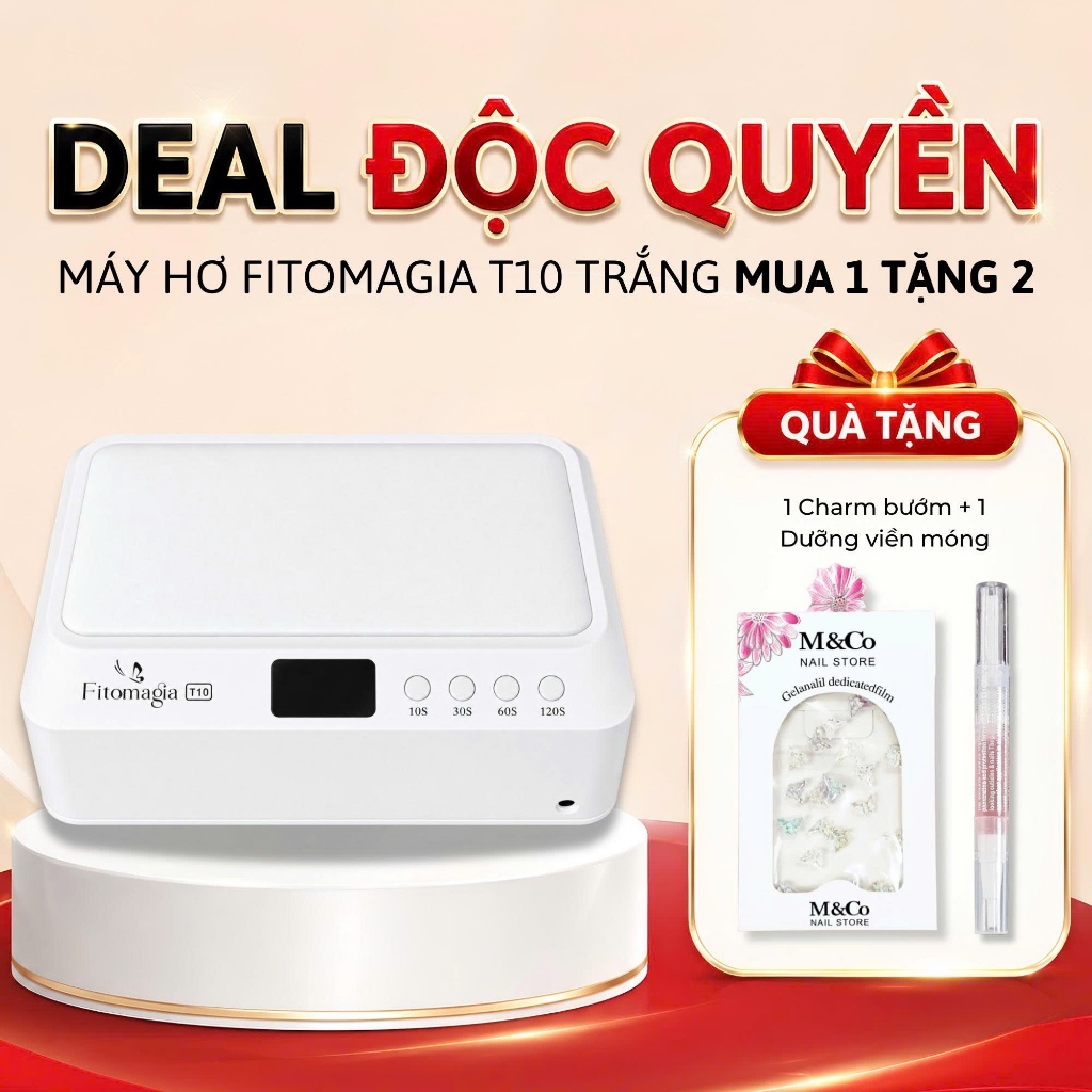 Máy Hơ Gel Fitomagia T10 Mới, Hơ Nhanh Khô, Máy Khỏe, 60 Led, Đế phản quang, Màu trắng, BH 6 tháng