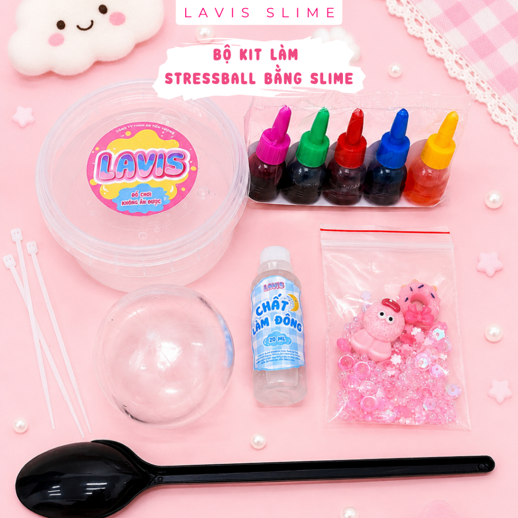 Kit làm Stressball bằng Slime Lavis - Kit làm Squishy Bóng