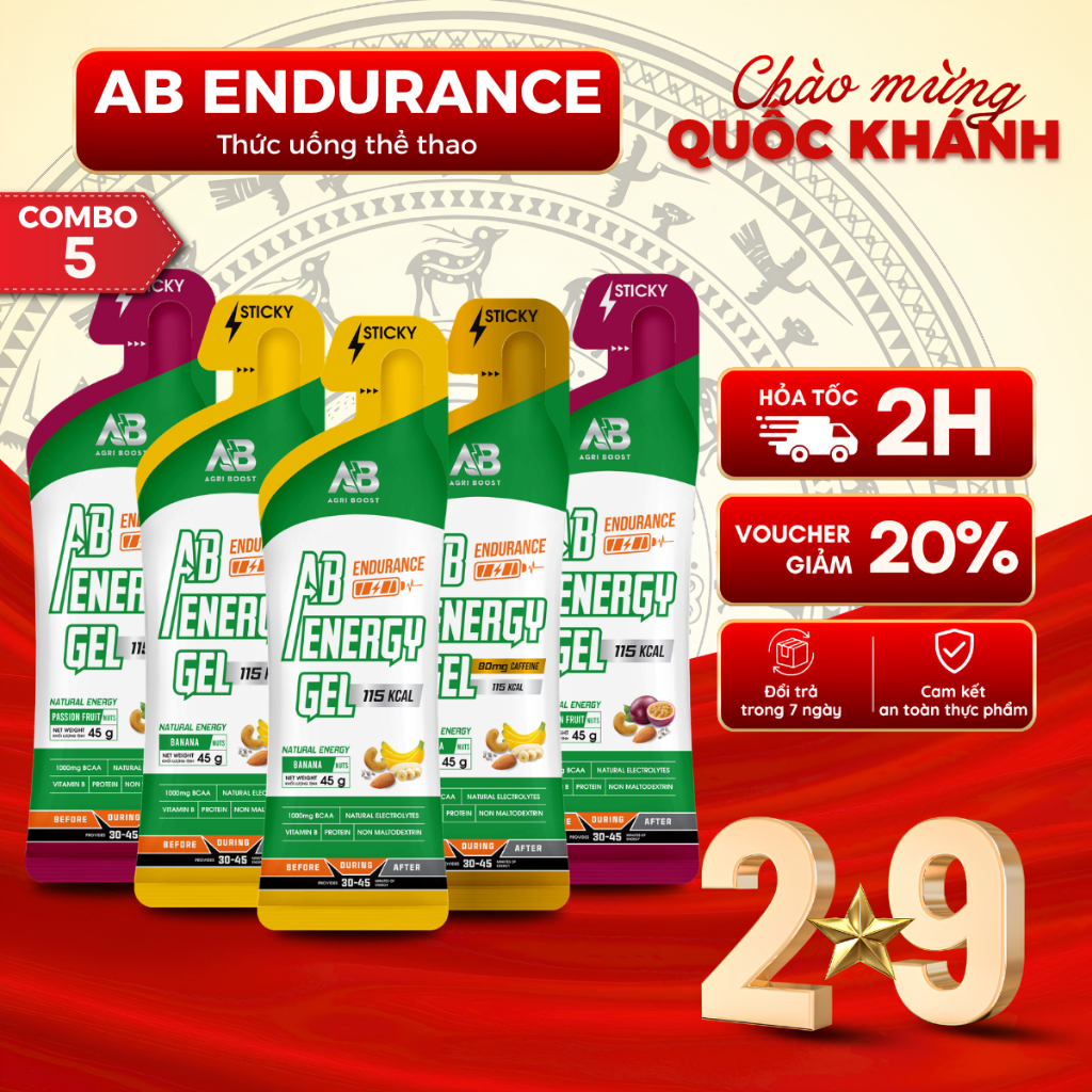 [COMBO 5] Gel Năng Lượng Chạy Bộ AB Endurance | 1000 BCAA, Bù điện giải, Kéo dài sức bền