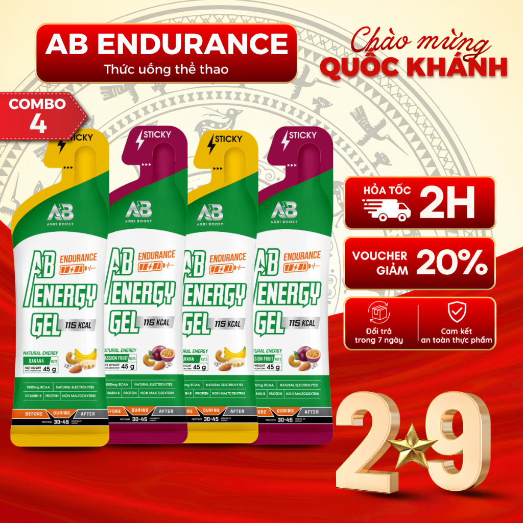[COMBO 4] Gel Năng Lượng Chạy Bộ AB Endurance | 1000 BCAA, Bù điện giải, Kéo dài sức bền