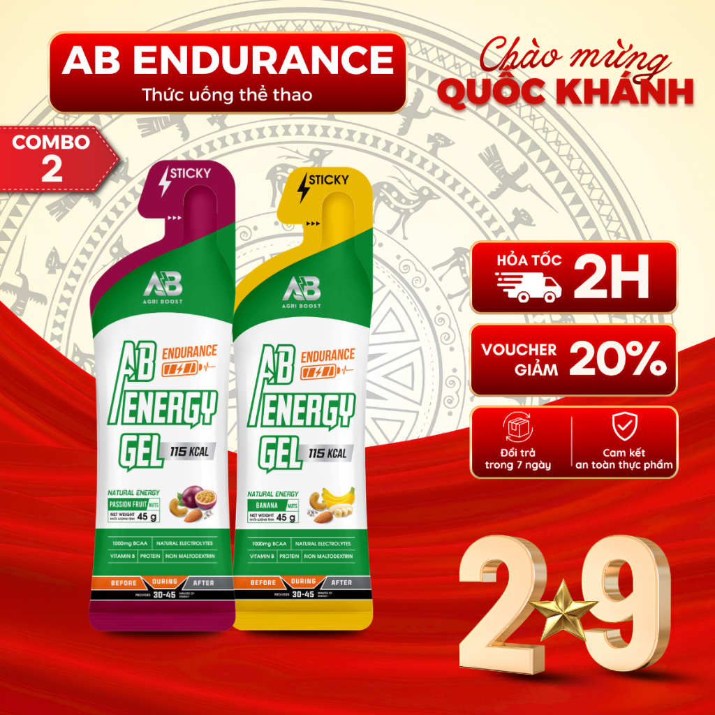 [COMBO 2] Gel Năng Lượng Chạy Bộ AB Endurance | 1000 BCAA, Bù điện giải, Kéo dài sức bền