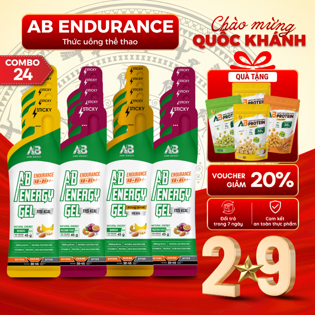 [COMBO 24 KÈM QUÀ] Gel Năng Lượng Chạy Bộ AB Endurance | 1000 BCAA, Bù điện giải, Gấp đôi sức bền, C
