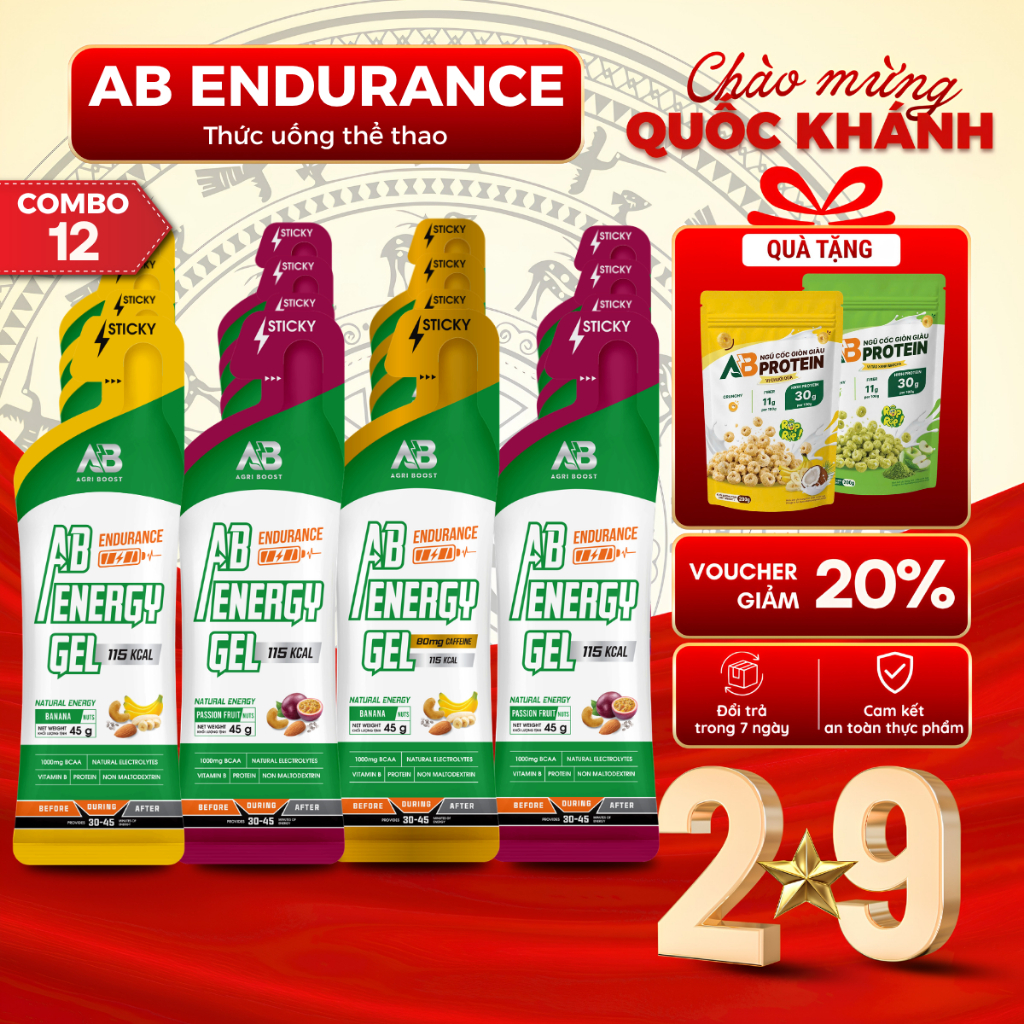 [COMBO 12 KÈM QUÀ] Gel Năng Lượng Chạy Bộ AB Endurance | 1000 BCAA, Bù điện giải, Gấp đôi sức bền