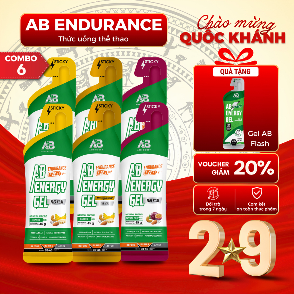 [COMBO 6 KÈM QUÀ] Gel Năng Lượng Chạy Bộ AB Endurance | 1000 BCAA, Bù điện giải, Kéo dài sức bền
