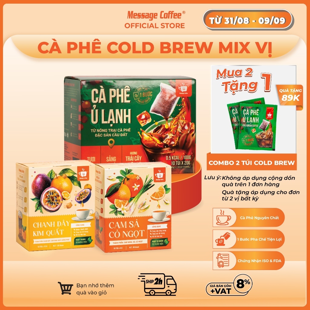 Cà phê Ủ Lạnh Cold Brew túi lọc Arabica Cầu Đất Mix Trái Cây Nhiệt Đới – Cafe tiện lợi từ Message Co