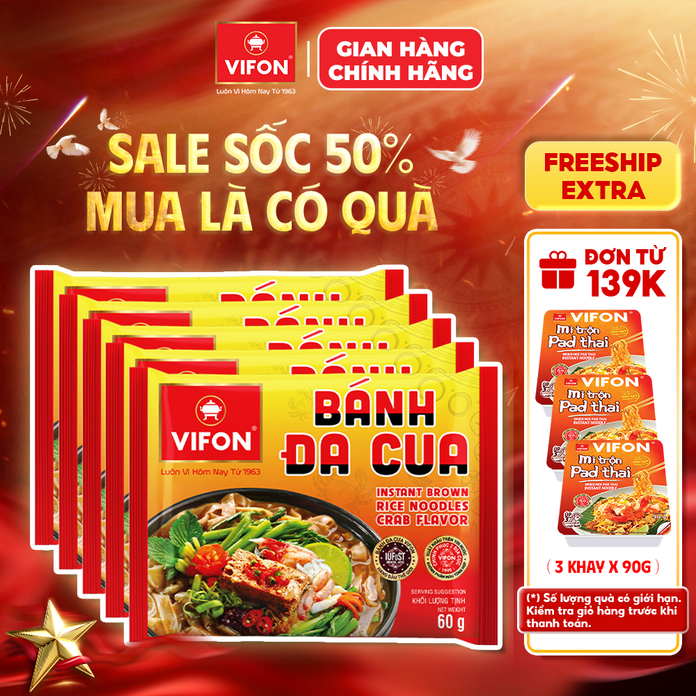 [KOL] Set 5 Gói Bánh Đa Cua/Bánh Đa Tôm/Bún Riêu Cua VIFON