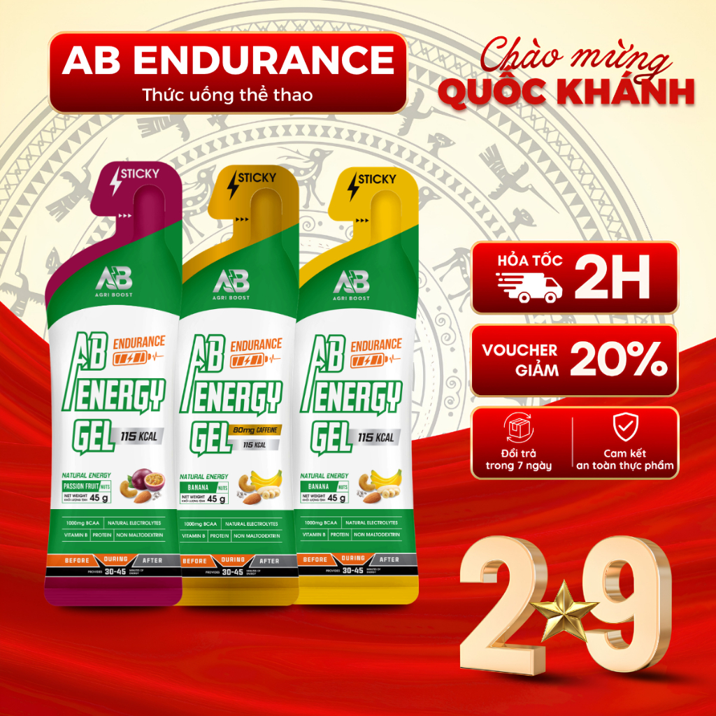 [MUA 6 TẶNG 1] Gel Năng Lượng Chạy Bộ AB Endurance | Túi 45g 1000BCAA, Bù điện giải, Kéo dài sức bền