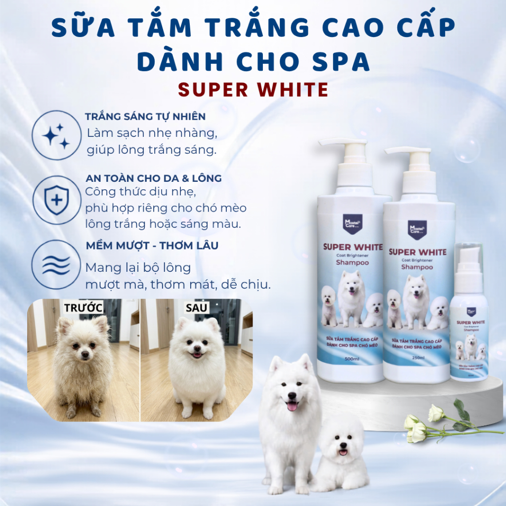Sữa Tắm Trắng Super White Trắng Sáng, Mềm Mượt, Thơm Lâu Tắm Được Cho Các Dòng Chó Mèo MASTERCARE FO