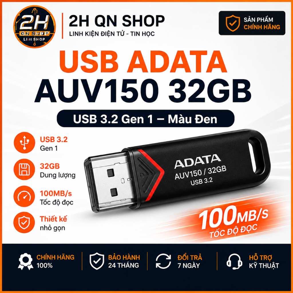 USB ADATA 32GB USB 3.2 Chính hãng - Tốc độ đọc 100MB/s - Màu đen