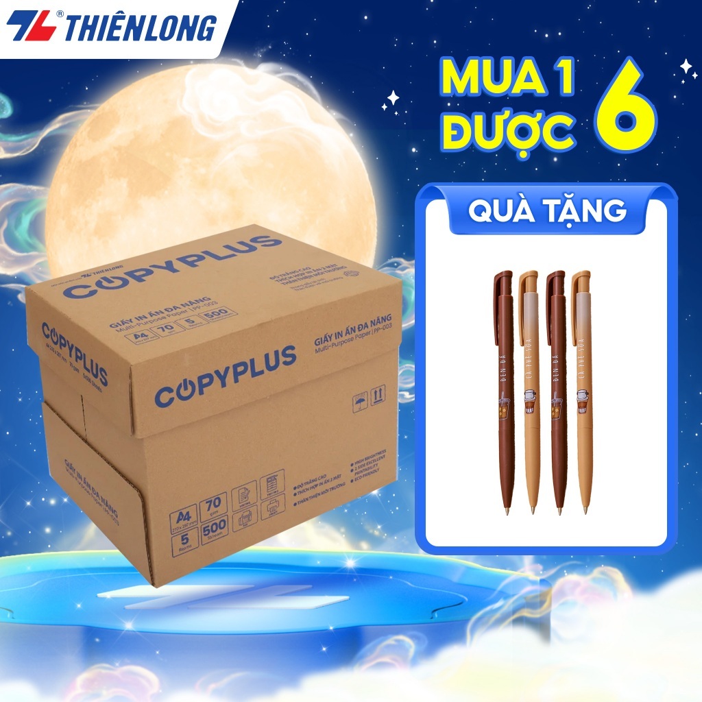 Combo 5/10 thùng Giấy in A4 70 gsm Thiên Long Copy Plus PP-003 (500 tờ/ Ream) - Chất lượng cao, hợp 