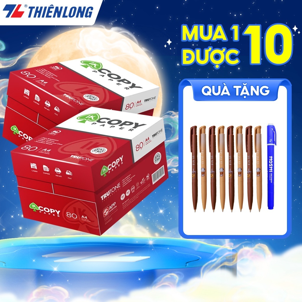 Combo 10 ream Giấy in A4, giấy photo IK Copy 80gsm độ dày cao, đều màu không gợn sóng, không xơ xước