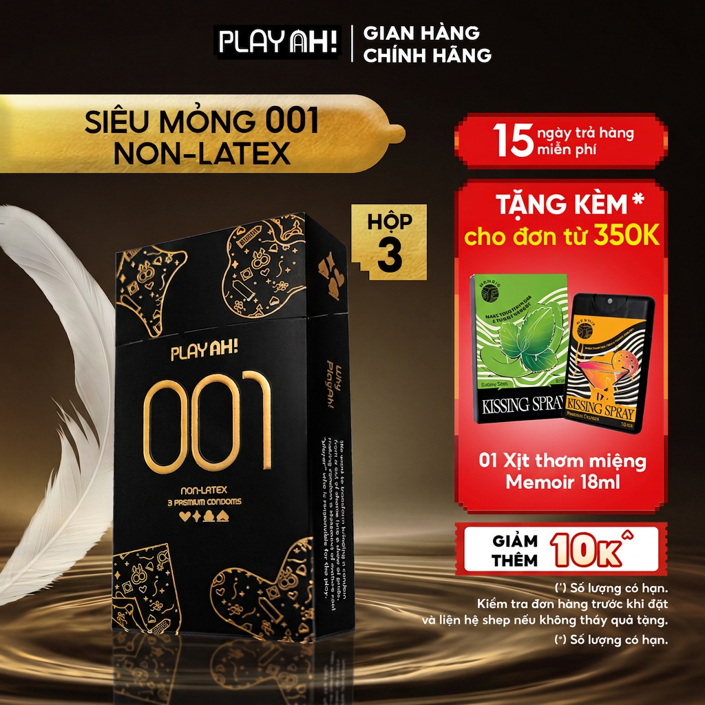 Bao Cao Su PlayAh! Non-Latex Siêu Mỏng 001 - Hộp 3 Cái