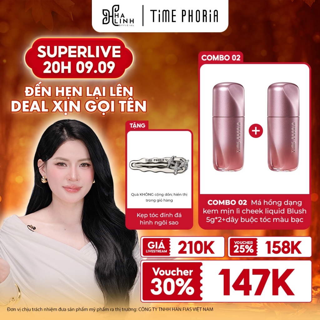 [VHL x Time Phoria] COMBO 2 Má hồng dạng kem mịn lì Time Phoria Pandora Blush 5G*2 + Kẹp tóc đính đá