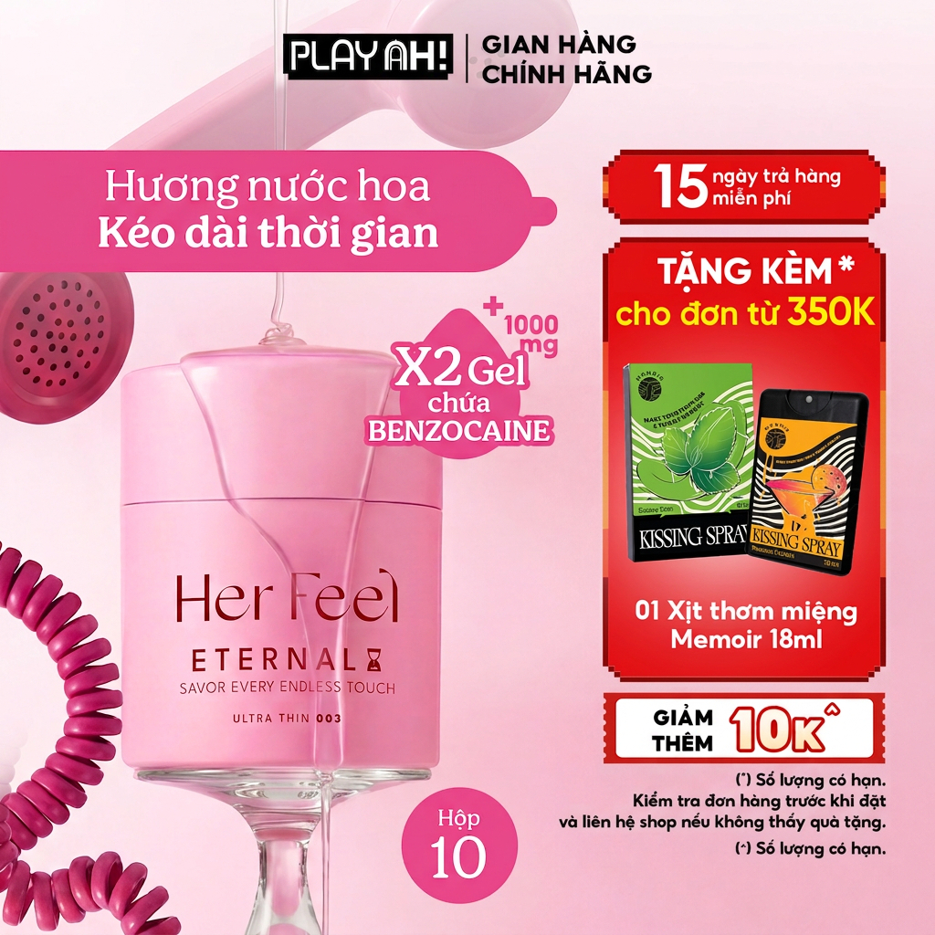 Bao cao su Kéo dài thời gian Her Feel Eternal Hương nước hoa Siêu mỏng Cao Cấp Hộp 3/10