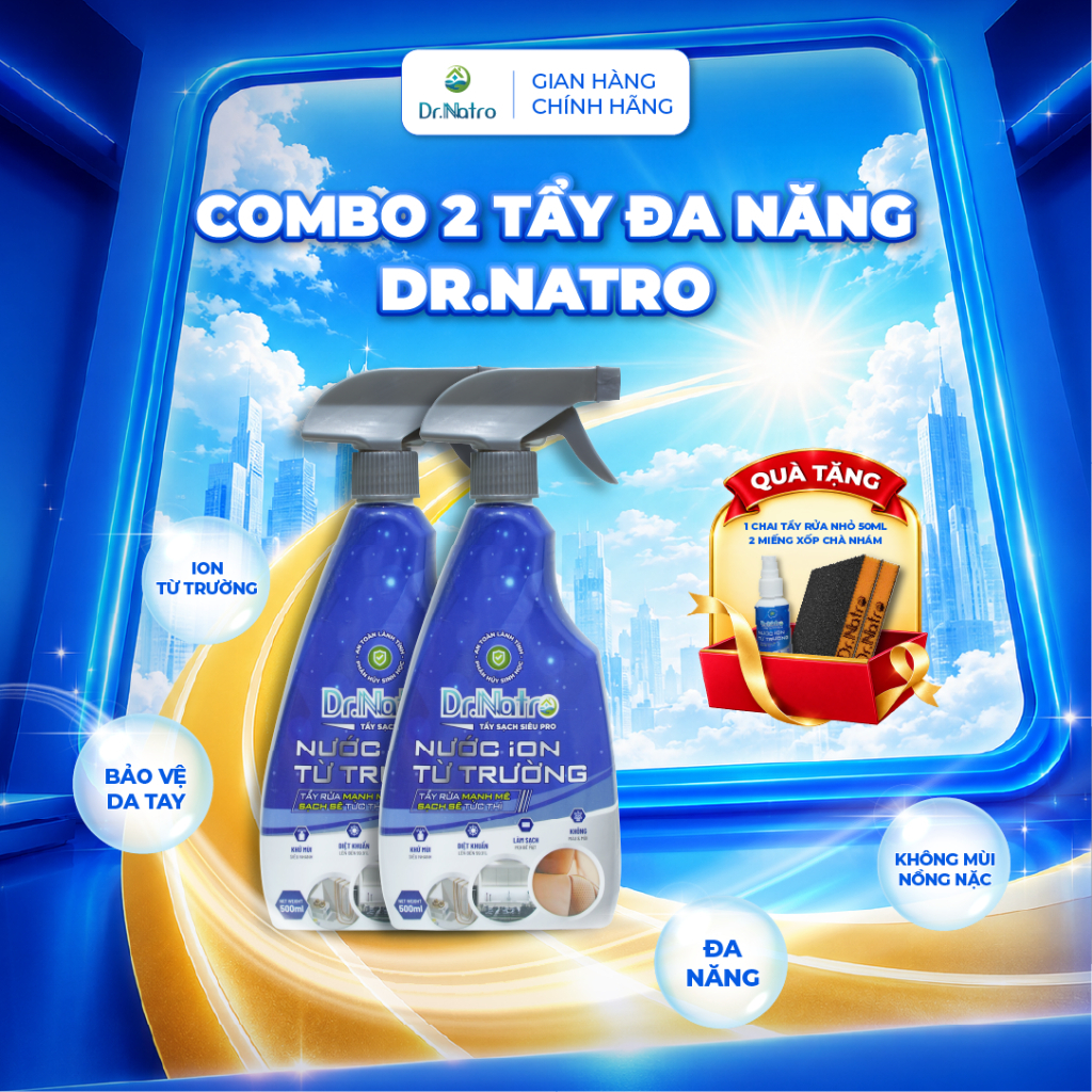 [Tặng 1 Chai Tẩy Rửa, 2 Miếng Chà] Combo 2 Chai Siêu Tẩy Đa Năng Dr.Natro Làm Sạch Mọi Bề Mặt 500ml