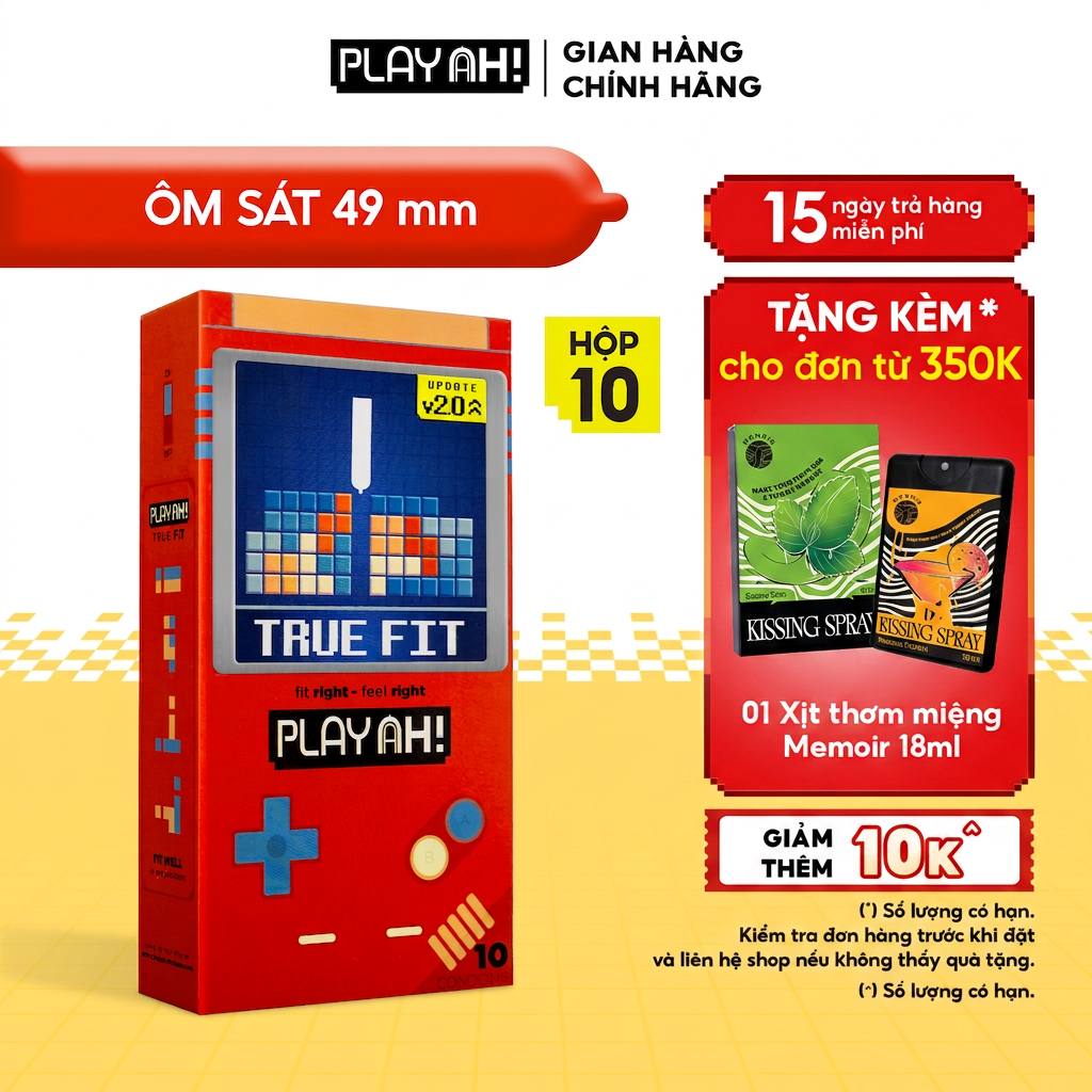 Bao Cao Su PlayAh True Fit Ôm Sát Hộp 3/10 size 49mm size nhỏ vừa vặn