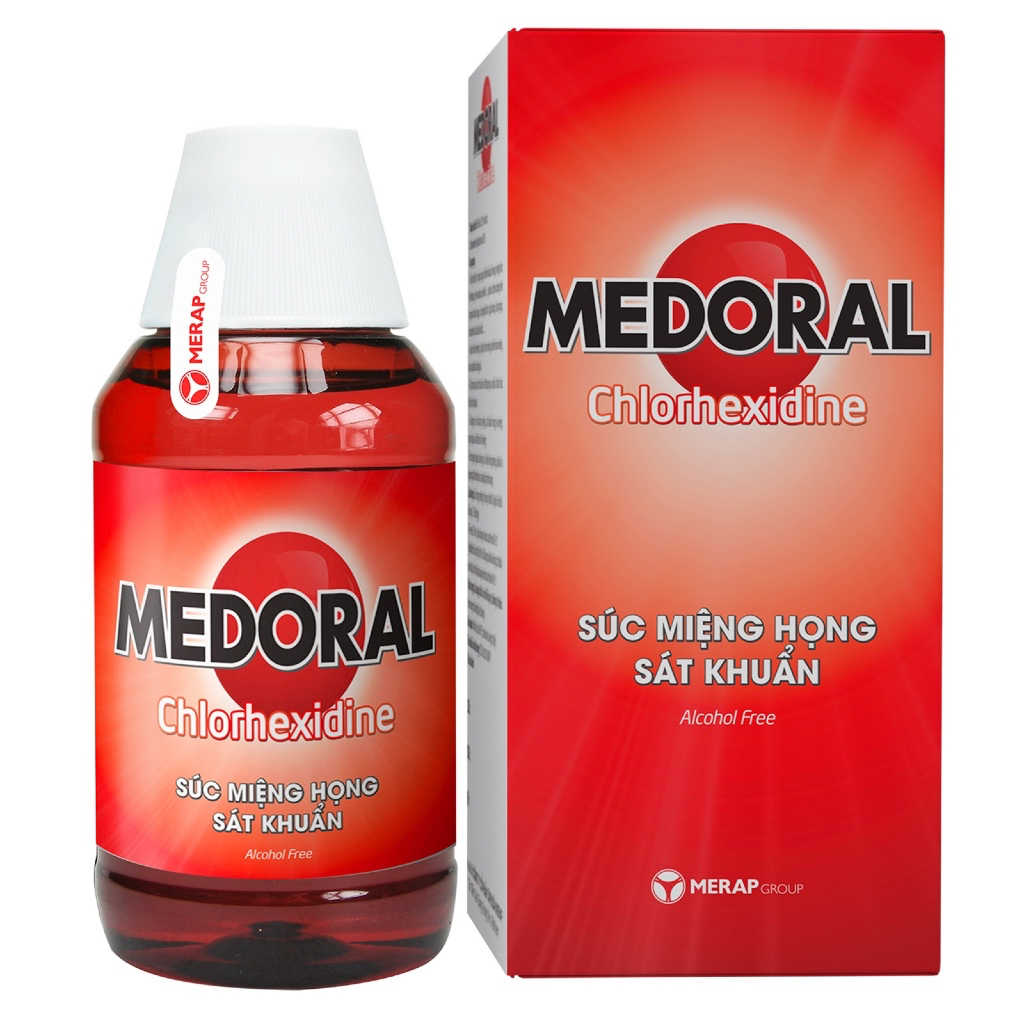 Nước súc miệng họng Medoral 0.2% Chlorhexidine giúp giảm đau họng và lở miệng