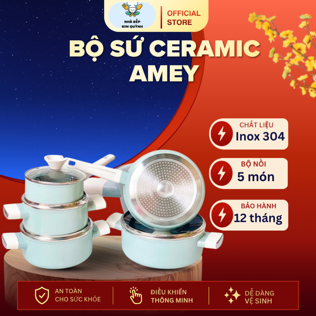 Bộ Nồi Bếp Từ Amey Đức Cao Cấp - Bộ Nồi Inox Đáy 9 Lớp Phù Hợp Mọi Loại Bếp - Nhà Bếp Kim Quỳnh