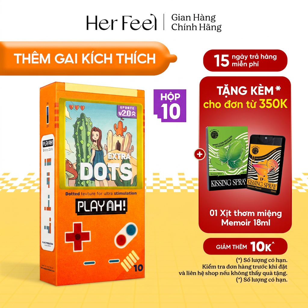 Bao Cao Su PlayAh Extra Dots Thêm Gai Hộp 3 52mm tăng cực khoái [Giao hỏa tốc 2h - 4h Hà Nội]