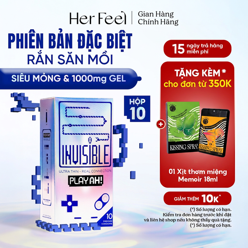 Bao Cao Su PlayAh! Siêu Mỏng Nhiều Gel Snake Invisible - Hộp 3/10