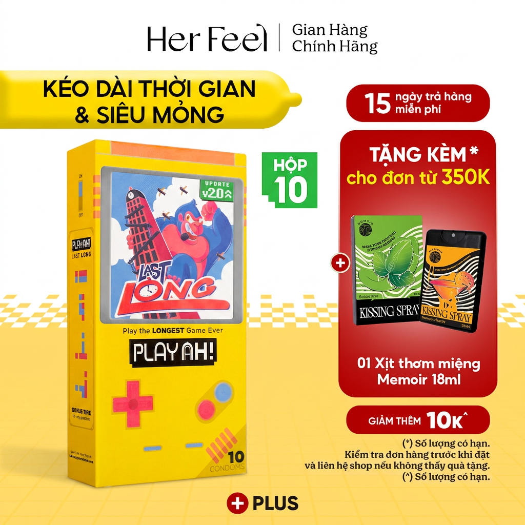 Bao Cao Su PlayAh Last Long Siêu Mỏng Kéo Dài Thời Gian Hộp 3/10 size 52mm