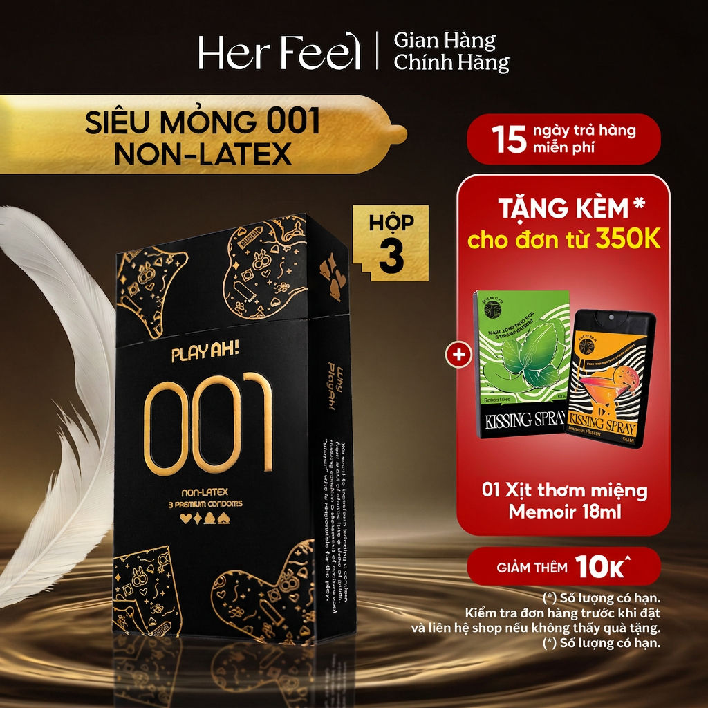 Bao Cao Su PlayAh! Non-Latex Siêu Mỏng 001 - Hộp 3 Cái